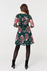 Green | Floral Lace Layer Short Skater Dress
