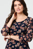 Navy | Floral Sparkle Mesh Knee Length Dress
