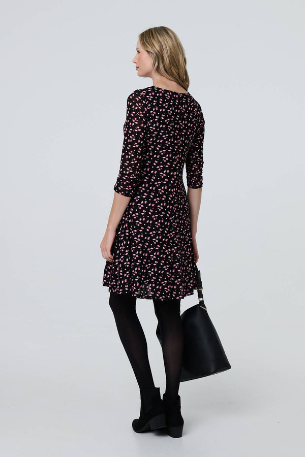 Pink | Ditsy Floral Lace 3/4 Sleeve Short Dress
