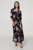 Navy | Floral 3/4 Sleeve A-Line Maxi Dress