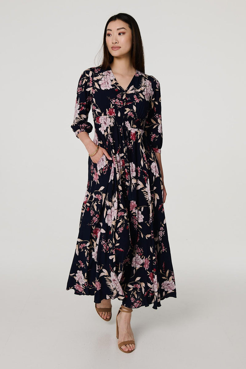 izabel london maxi dress Floral 3/4 Sleeve A-Line Maxi Dress