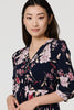 Navy | Floral 3/4 Sleeve A-Line Maxi Dress
