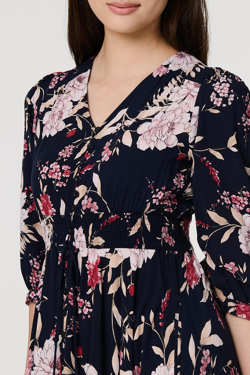 Floral 3/4 Sleeve A-Line Maxi Dress | Izabel London Floral 3/4 Sleeve A-Line Maxi Dress | Izabel London
