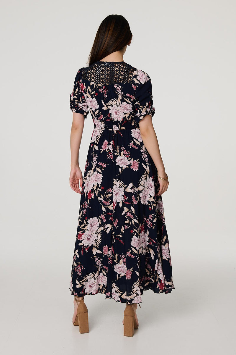 Floral 3/4 Sleeve A-Line Maxi Dress | Izabel London Floral 3/4 Sleeve A-Line Maxi Dress | Izabel London