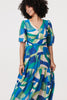 Green | Abstract Ruched 3/4 Sleeve Midi Dress
