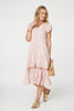 Pink | Printed Cap Sleeve Lace Trim Midi Dress
