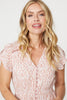 Pink | Printed Cap Sleeve Lace Trim Midi Dress