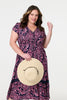 Navy | Printed Short Sleeve Lace Trim Midi Dress