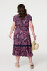 Navy | Printed Short Sleeve Lace Trim Midi Dress