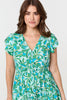 Green | Leaf Print Cap Sleeve Lace Trim Midi Dress
