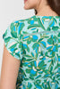 Green | Leaf Print Cap Sleeve Lace Trim Midi Dress
