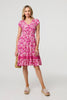 Pink | Floral Cap Sleeve Lace Trim Short Dress
