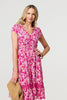 Pink | Floral Cap Sleeve Lace Trim Short Dress
