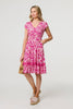 Pink | Floral Cap Sleeve Lace Trim Short Dress
