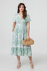 Sage | Mosaic Print Angel Sleeve Midi Dress
