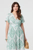 Sage | Mosaic Print Angel Sleeve Midi Dress
