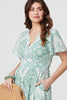 Sage | Mosaic Print Angel Sleeve Midi Dress
