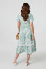 Sage | Mosaic Print Angel Sleeve Midi Dress

