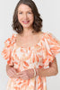 Orange | Leaf Print Short Puff Sleeve Midi Dress
