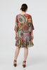 Multi Beige | Kaleidoscope Print 3/4 Sleeve Short Dress
