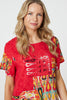 Red | Printed Round Neck Relaxed Shift Dress