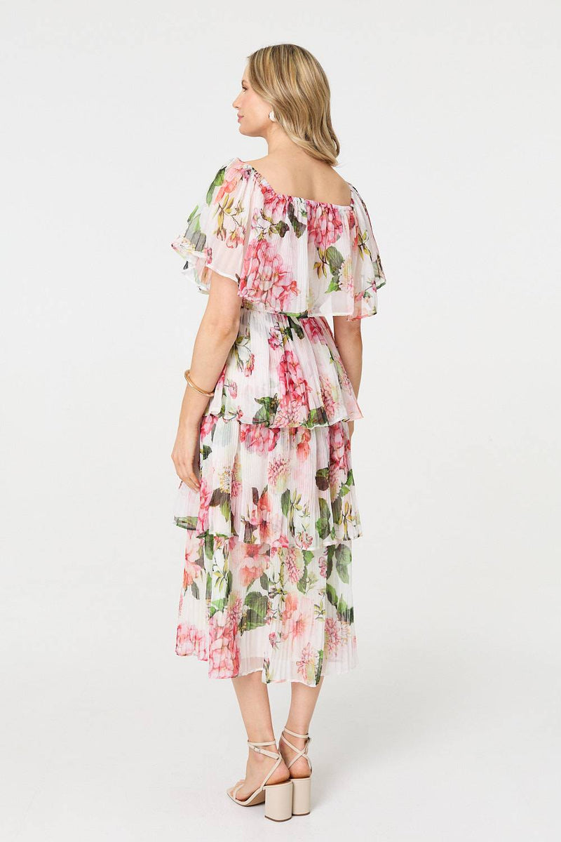 Floral Tiered Pleated Midi Dress | Izabel London Floral Tiered Pleated Midi Dress | Izabel London