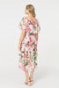 White | Floral Tiered Pleated Midi Dress
