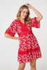 Red | Floral Lace Trim 1/2 Sleeve Mini Dress : Model is 5'10