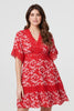 Red | Floral Lace Trim 1/2 Sleeve Mini Dress
