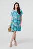 Blue | Floral 1/2 Sleeve Knee Length Shift Dress
