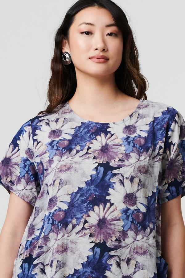 Blue | Floral Short Sleeve Knee Length Shift Dress
