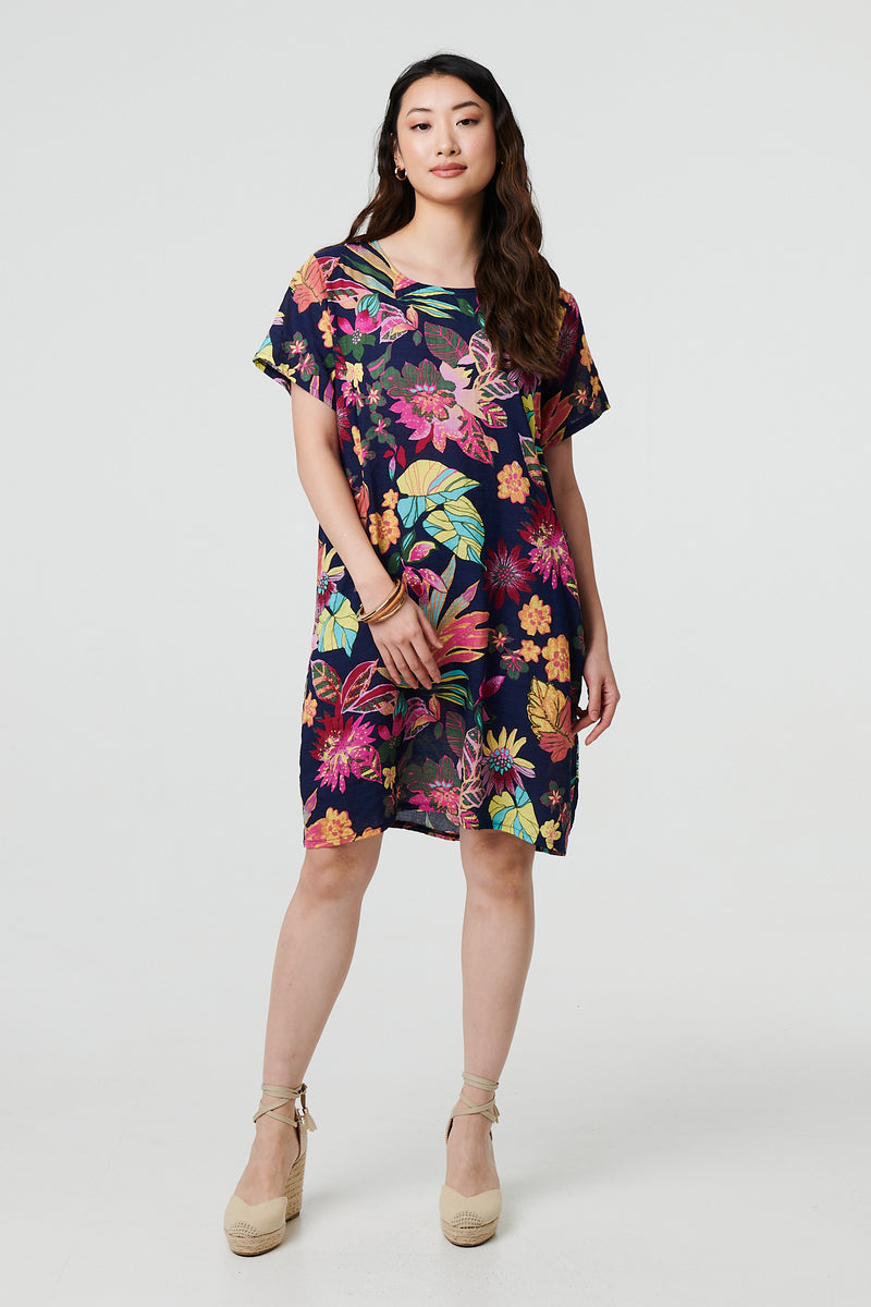 Tropical Print Knee Length Shift Dress | Izabel London Tropical Print Knee Length Shift Dress | Izabel London