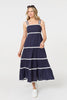 Navy | Zig Zag Trim Sleeveless Tiered Midi Dress

