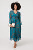 Teal | Leaf Print Sheer Tie Waist Maxi Dress
