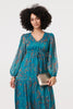 Teal | Leaf Print Sheer Tie Waist Maxi Dress
