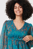 Teal | Leaf Print Sheer Tie Waist Maxi Dress
