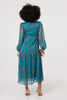 Teal | Leaf Print Sheer Tie Waist Maxi Dress
