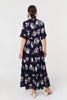 Navy | Floral Lace Tiered 3/4 Sleeve Maxi Dress
