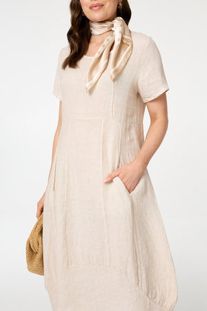 Beige | Short Sleeve Oversized Midi Shift Dress