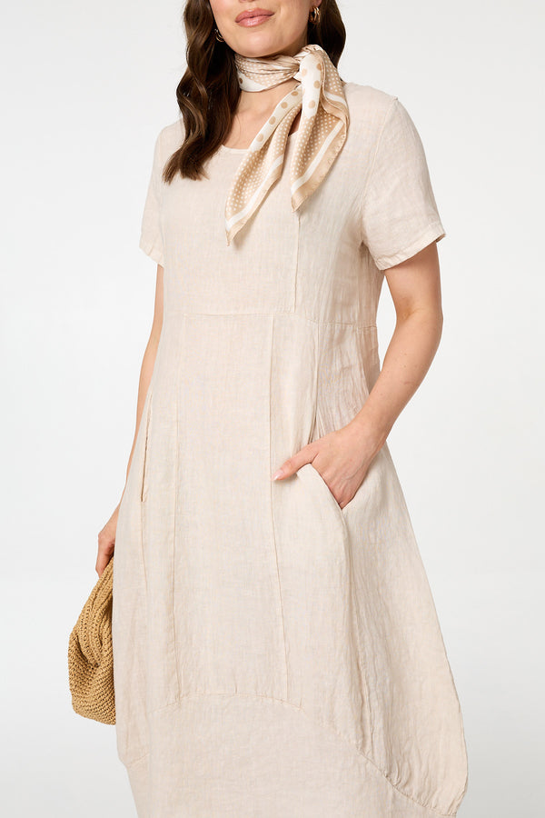 Beige | Short Sleeve Oversized Midi Shift Dress