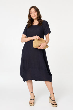 Navy | Short Sleeve Oversized Midi Shift Dress