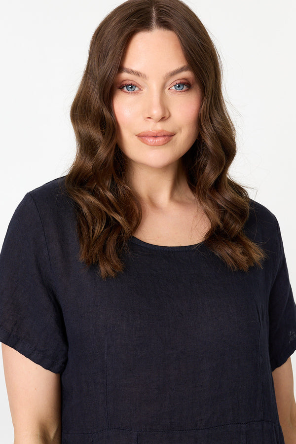 Navy | Short Sleeve Oversized Midi Shift Dress