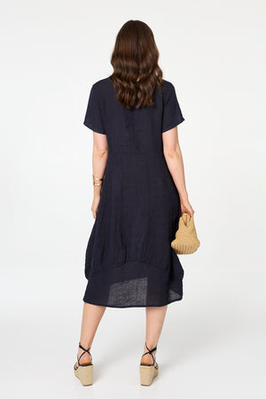 Navy | Short Sleeve Oversized Midi Shift Dress