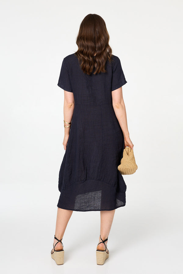 Navy | Short Sleeve Oversized Midi Shift Dress