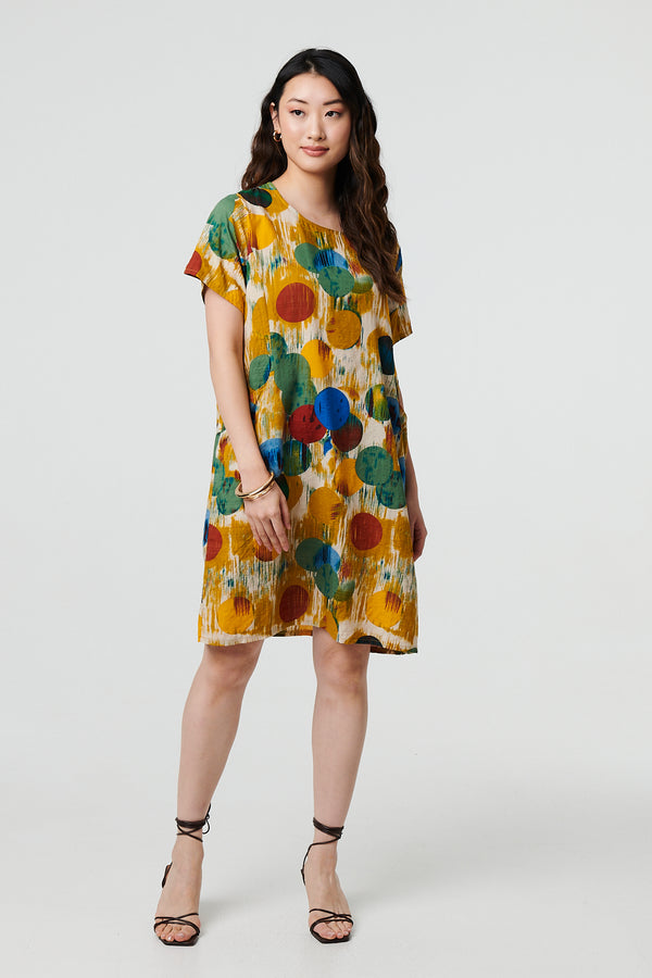 Yellow | Geo Print Short Sleeve Knee Length Dress
