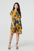 Yellow | Geo Print Short Sleeve Knee Length Dress
