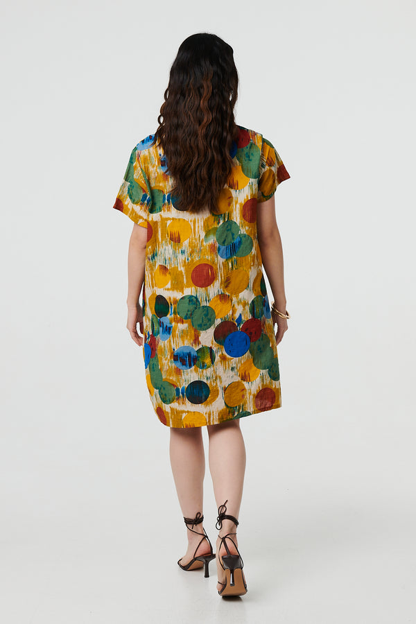 Yellow | Geo Print Short Sleeve Knee Length Dress
