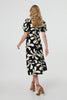 Black | Leaf Print Puff Sleeve Wrap Midi Dress
