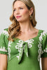 Green | Printed Puff Sleeve Tie Front Midi Dress
