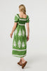 Green | Printed Puff Sleeve Tie Front Midi Dress
